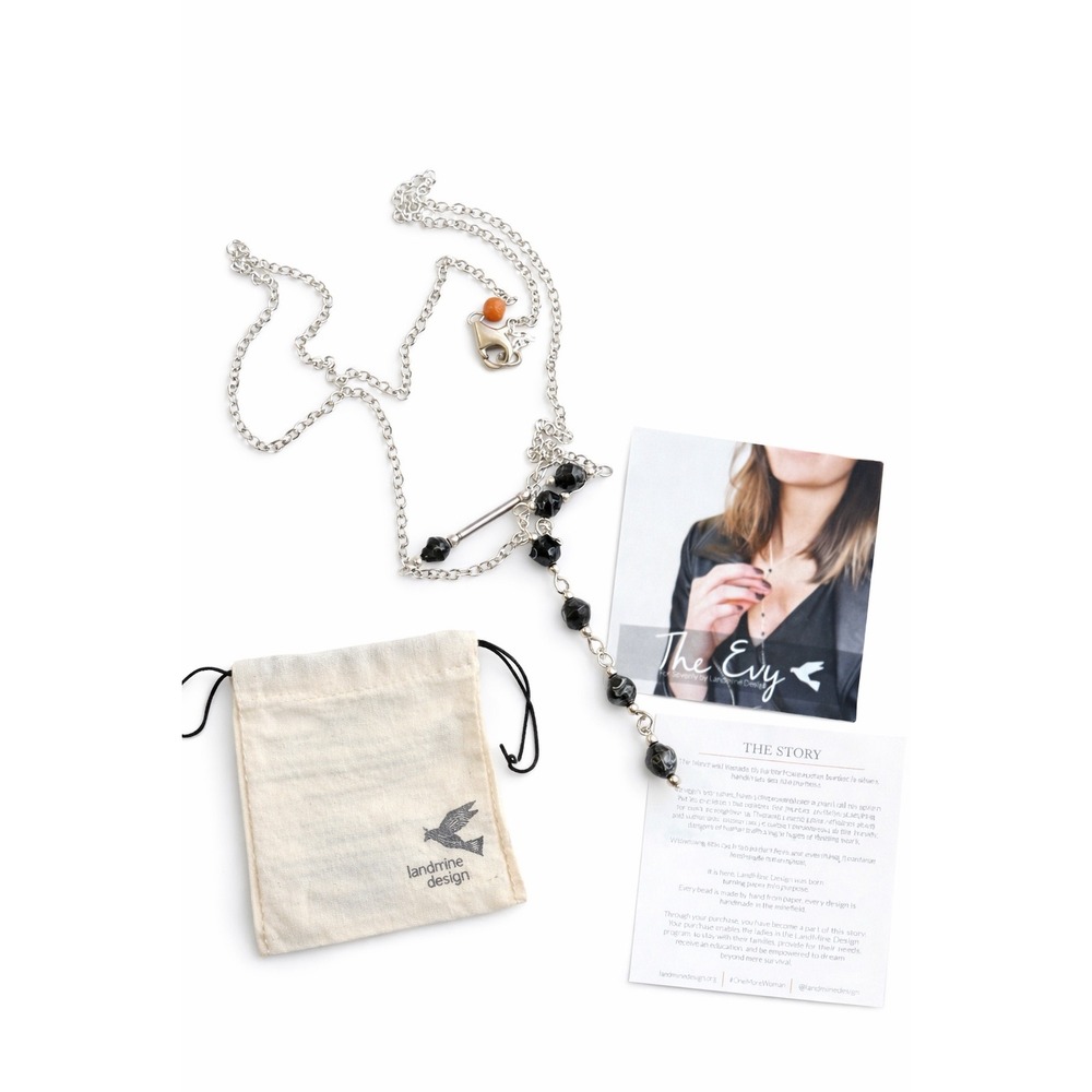 Landmine Design "The Evy" Necklace Handmade Paper Bead Silver Ethical Jewelry